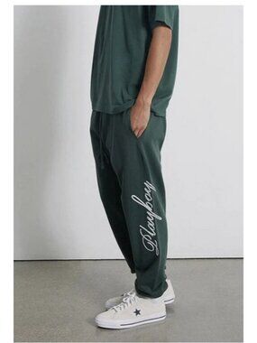 Playboy PacSun Green Jogger Sweatpants Script Logo Lounge Streetwear Sz M Medium